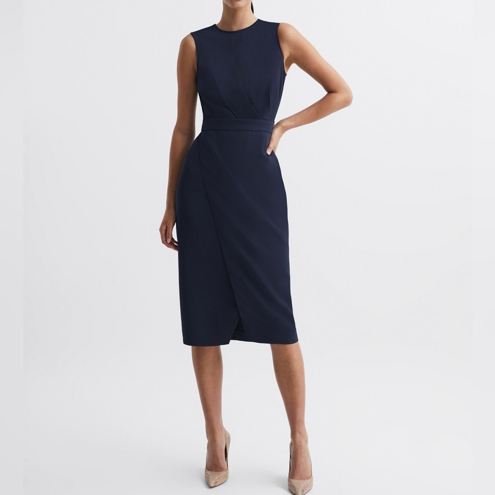 Reiss Navy Sleeveless Midi Dress